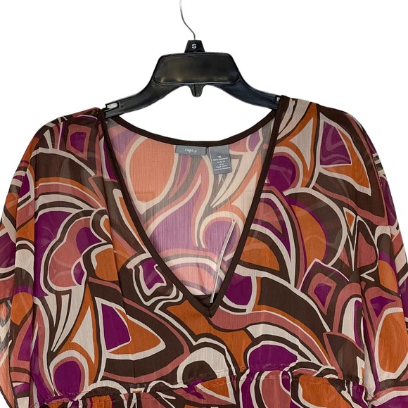 Apt9 Geometric V-Neck Overlay Tunic Sheer Blouse Inner Tank Top Women Size XL - Picture 2 of 9